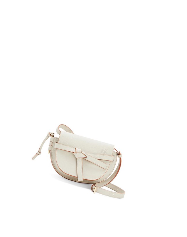 Loewe Mini Gate dual bag in pebble grain calfskin Light Ghost | BWKS-25619